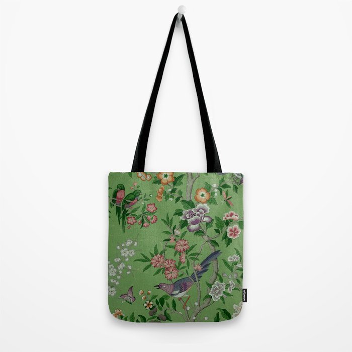 Chinoiserie Magpie Peony Garden Summer Green Tote Bag Gallery Image 2