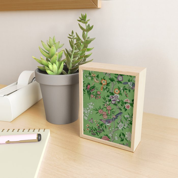 Chinoiserie Magpie Peony Garden Summer Green Mini Art Print Gallery Image 2