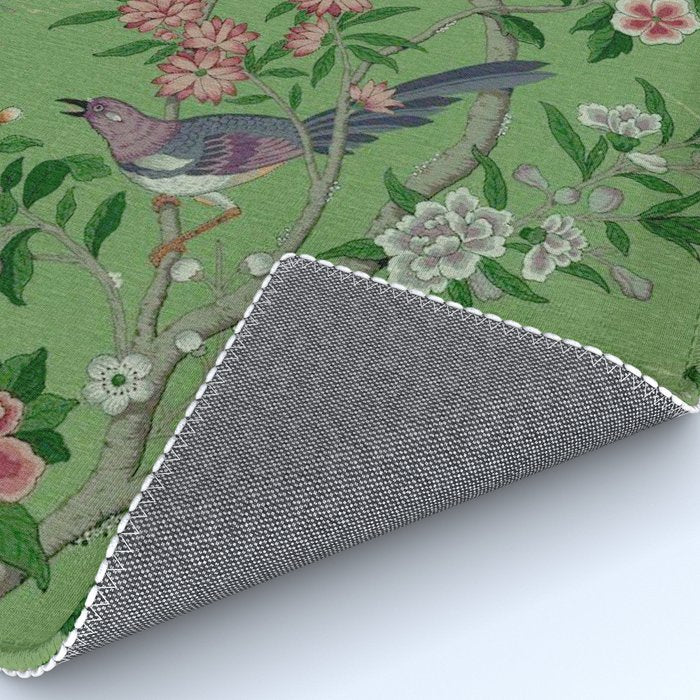 Chinoiserie Magpie Peony Garden Summer Green Rug Gallery Image 4