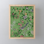 Chinoiserie Magpie Peony Garden Summer Green Mini Art Print Gallery Image 1