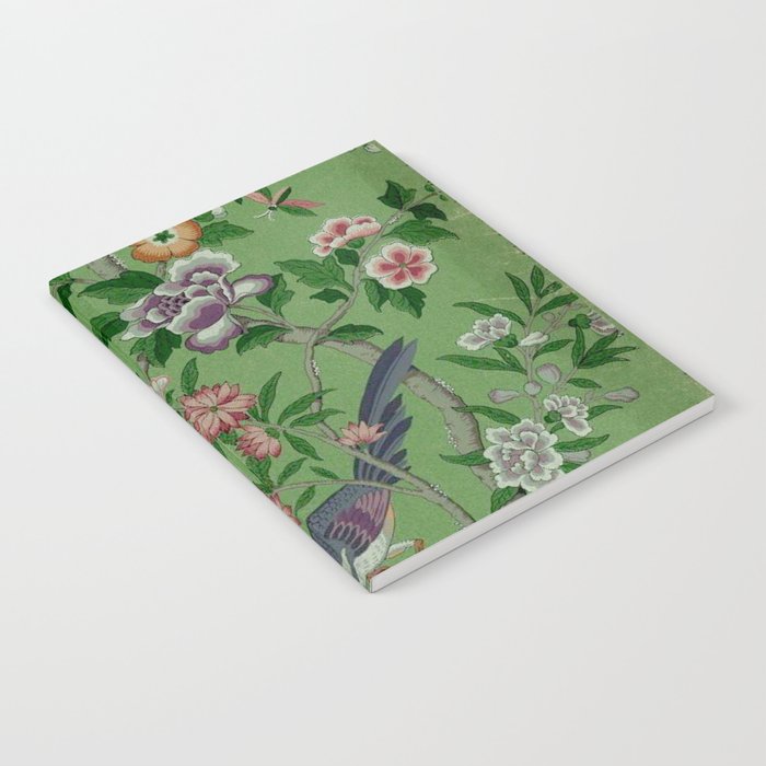 Chinoiserie Magpie Peony Garden Summer Green Notebook Gallery Image 1