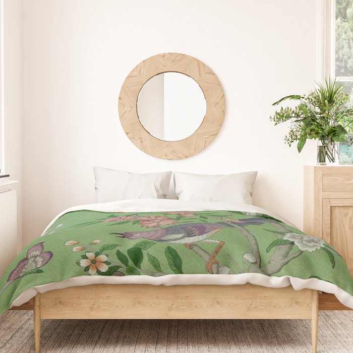 Chinoiserie Magpie Peony Garden Summer Green Duvet Cover Gallery Image 3
