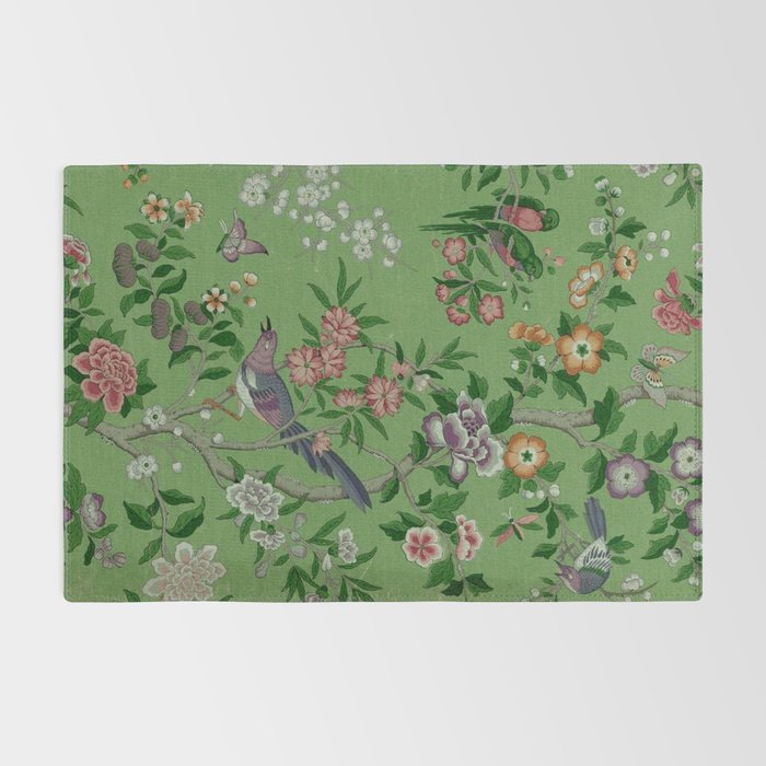 Chinoiserie Magpie Peony Garden Summer Green Rug Gallery Image 2