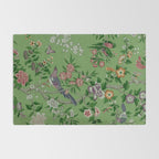Chinoiserie Magpie Peony Garden Summer Green Rug Gallery Image 2
