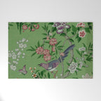 Chinoiserie Magpie Peony Garden Summer Green Welcome Mat Gallery Image 1