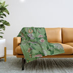 Chinoiserie Magpie Peony Garden Summer Green Throw Blanket Gallery Image 1