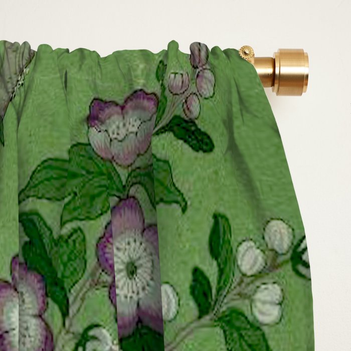 Chinoiserie Magpie Peony Garden Summer Green Window Curtain Gallery Image 2