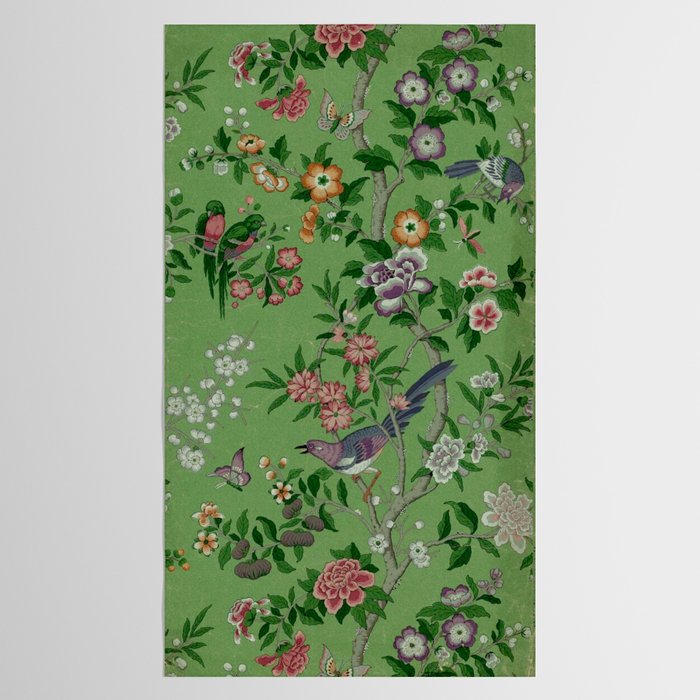 Chinoiserie Magpie Peony Garden Summer Green Tablecloth Gallery Image 2