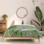 Chinoiserie Magpie Peony Garden Summer Green Comforter Gallery Image 3