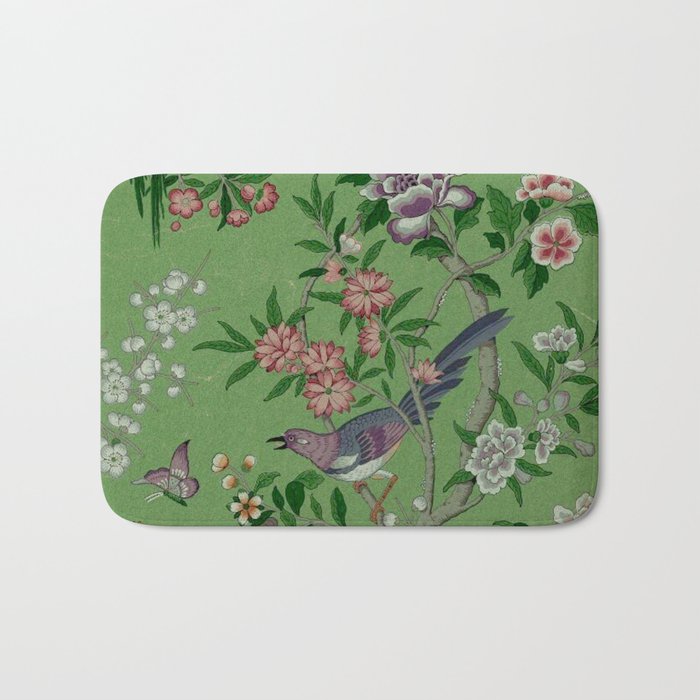 Chinoiserie Magpie Peony Garden Summer Green Bath Mat Gallery Image 1