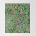 Chinoiserie Magpie Peony Garden Summer Green Throw Blanket Gallery Image 2