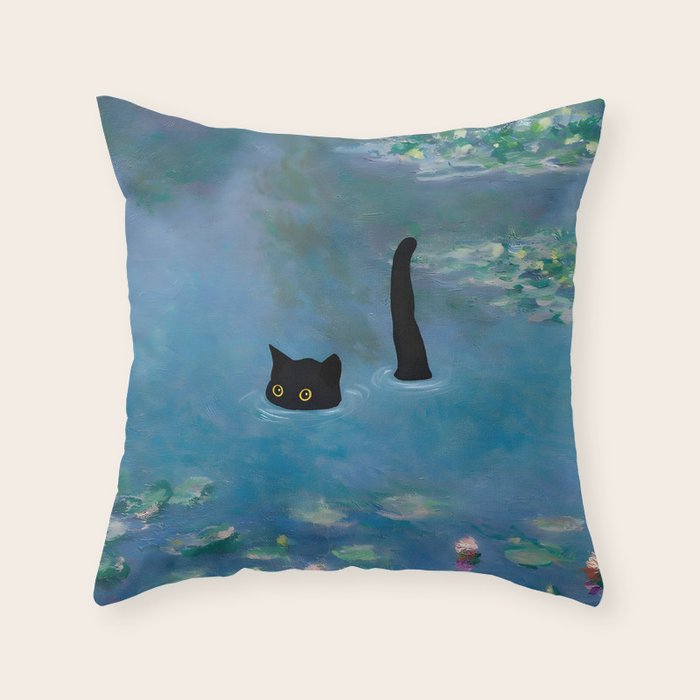 Cat Monet Waterlily Throw Pillow Gallery Image 1