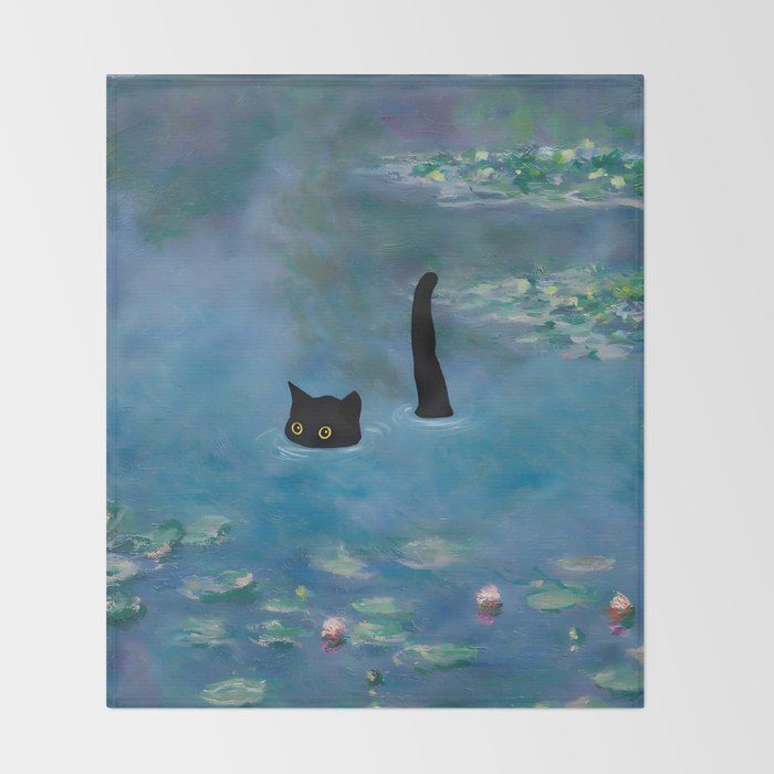 Cat Monet Waterlily Throw Blanket Gallery Image 2