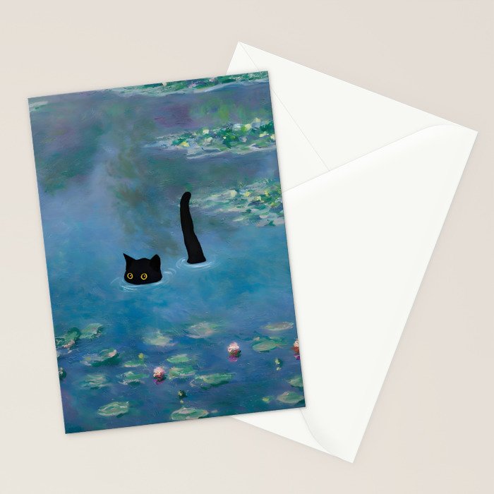 Cat Monet Waterlily Stationery Card Gallery Image 2