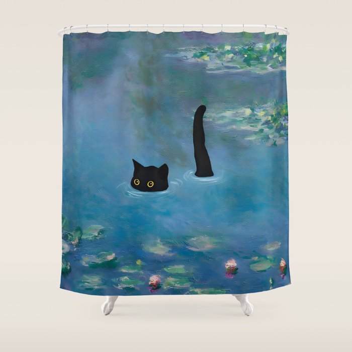 Cat Monet Waterlily Shower Curtain Gallery Image 1