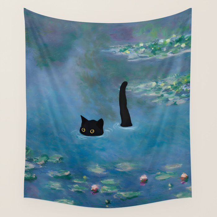 Cat Monet Waterlily Wall Tapestry Gallery Image 1