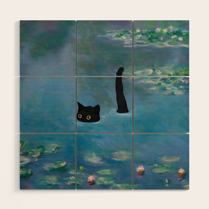 Cat Monet Waterlily Wood Wall Art Gallery Image 1