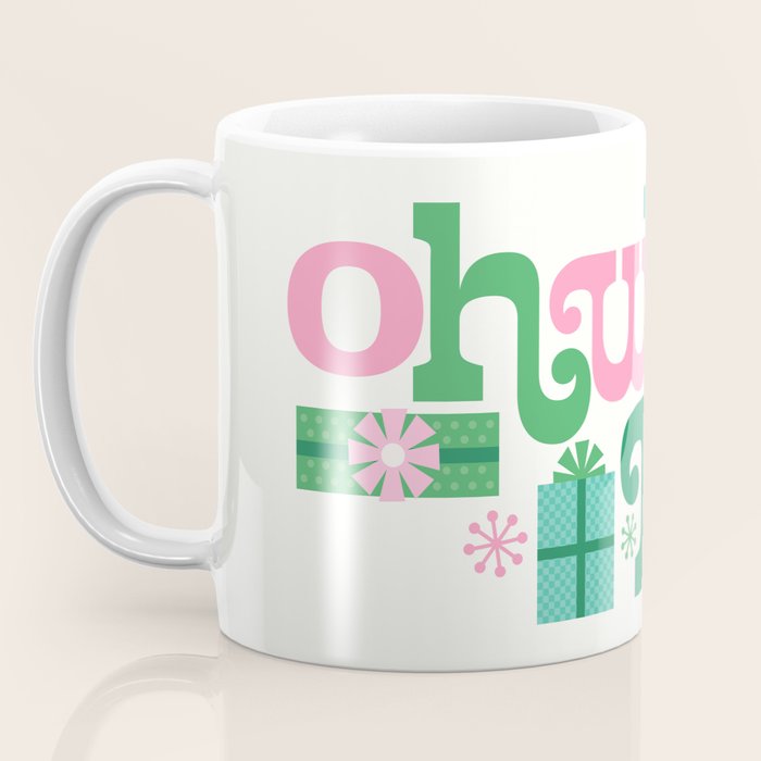 Oh What Fun - Pink and Green Coffee Mug Gallery Image 3
