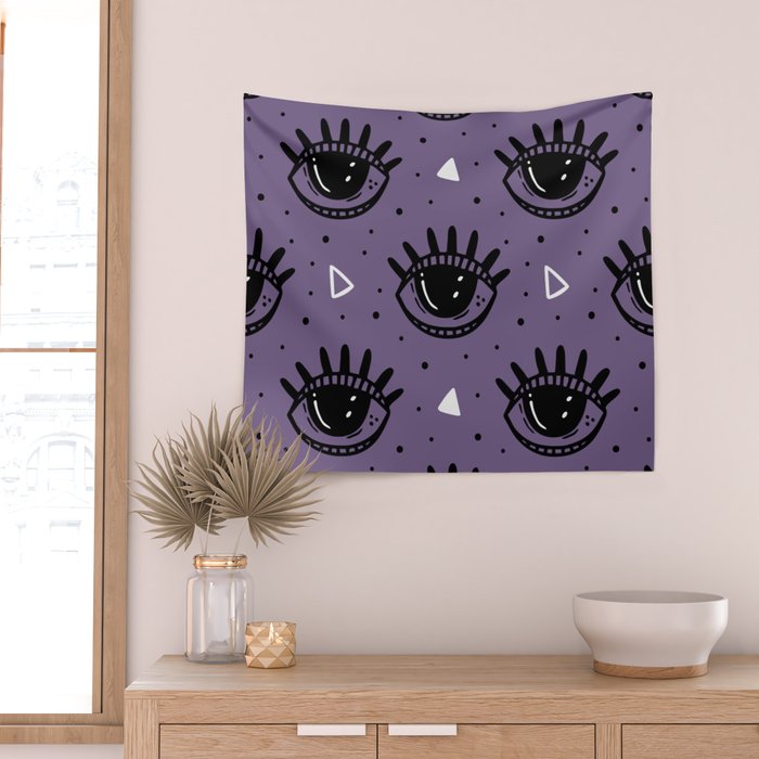 Mystic Eyes, Halloween, Purple Wall Tapestry Gallery Image 2