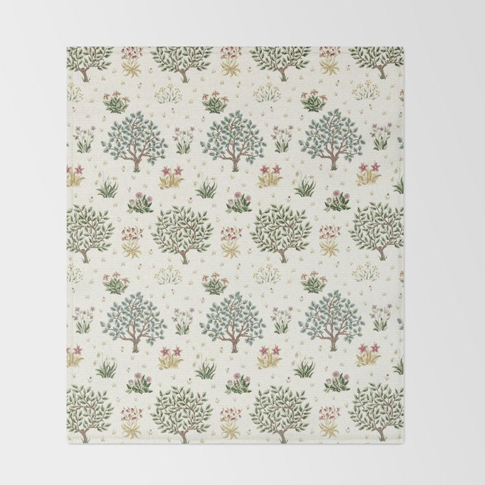 William Morris Orchard Bayleaf Rose Throw Blanket Gallery Image 2