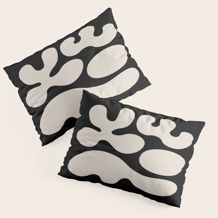 Mid Century Modern Organic Shapes 352 Black and Linen White Pillow Sham Gallery Image 3