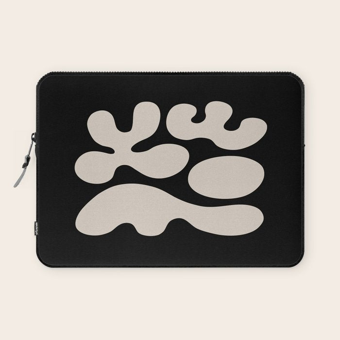Mid Century Modern Organic Shapes 352 Black and Linen White Laptop Sleeve Gallery Image 1