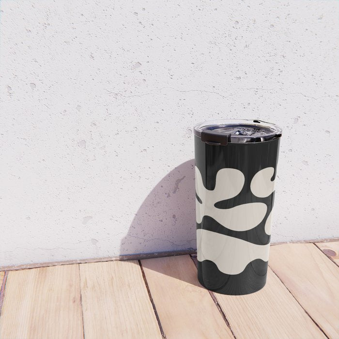 Mid Century Modern Organic Shapes 352 Black and Linen White Travel Mug Gallery Image 4
