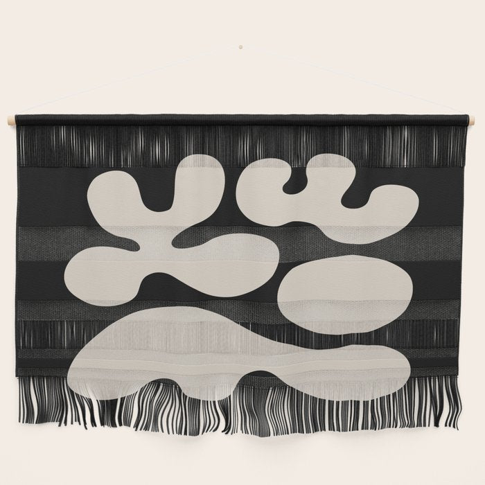 Mid Century Modern Organic Shapes 352 Black and Linen White Wall Hanging Gallery Image 1