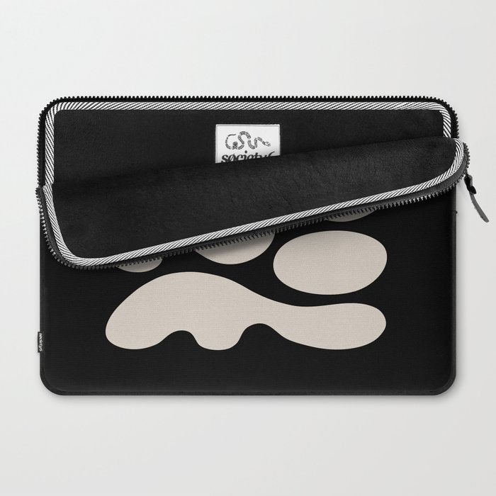 Mid Century Modern Organic Shapes 352 Black and Linen White Laptop Sleeve Gallery Image 2