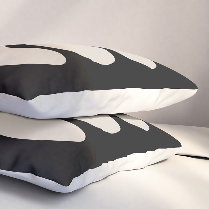 Mid Century Modern Organic Shapes 352 Black and Linen White Pillow Sham Gallery Image 3