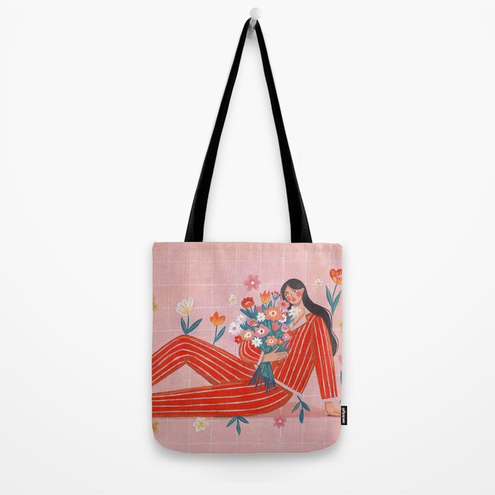 Modern Woman with Flowers Tote Bag Gallery Image 2