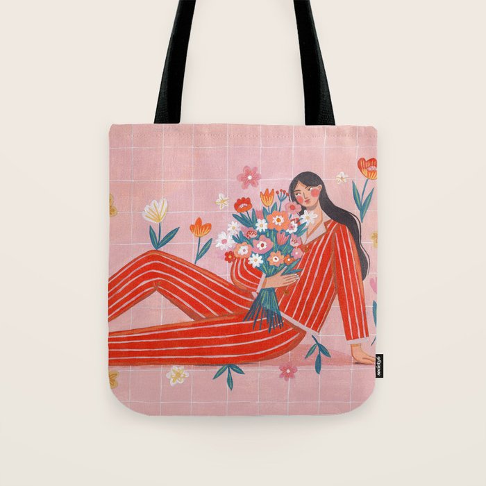Modern Woman with Flowers Tote Bag Gallery Image 1