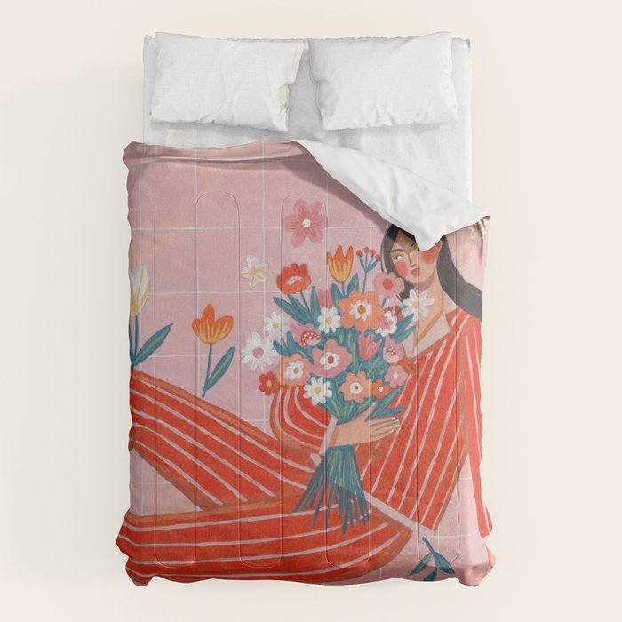 Modern Woman with Flowers Comforter Gallery Image 1