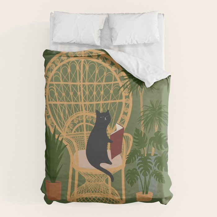 Hidden cat 51 private forest reading area rattan chair Duvet Cover Gallery Image 6