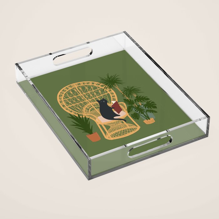 Hidden cat 51 private forest reading area rattan chair Acrylic Tray Gallery Image 1