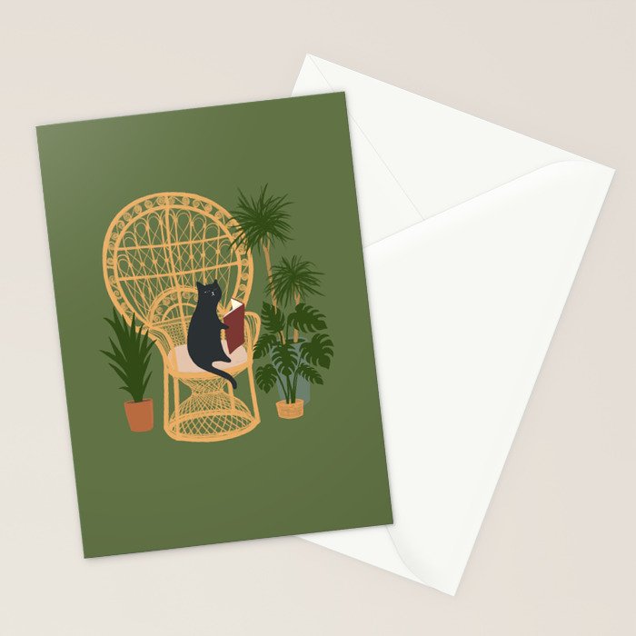 Hidden cat 51 private forest reading area rattan chair Stationery Card Gallery Image 2