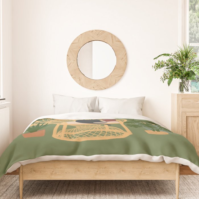 Hidden cat 51 private forest reading area rattan chair Duvet Cover Gallery Image 3