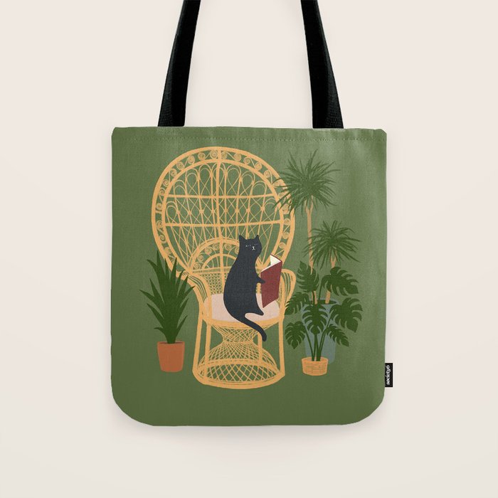 Hidden cat 51 private forest reading area rattan chair Tote Bag Gallery Image 1