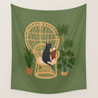 Hidden cat 51 private forest reading area rattan chair Wall Tapestry Gallery Image 4
