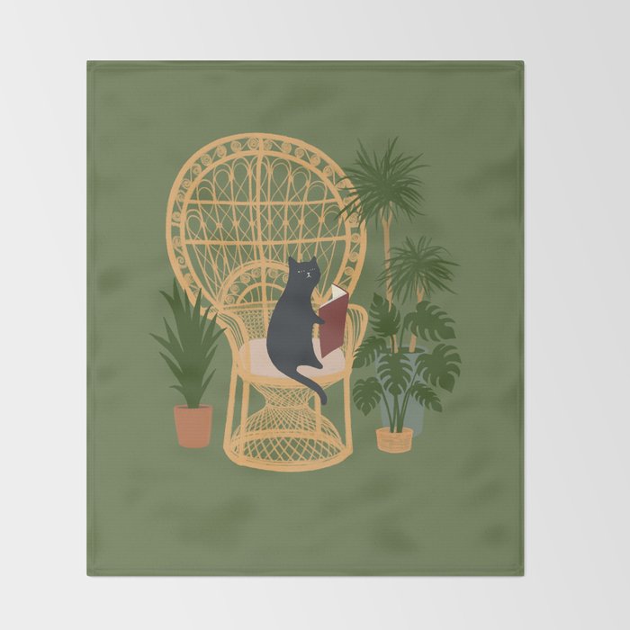 Hidden cat 51 private forest reading area rattan chair Throw Blanket Gallery Image 2