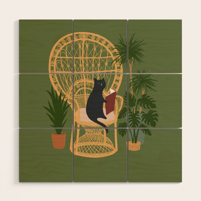 Hidden cat 51 private forest reading area rattan chair Wood Wall Art Gallery Image 1