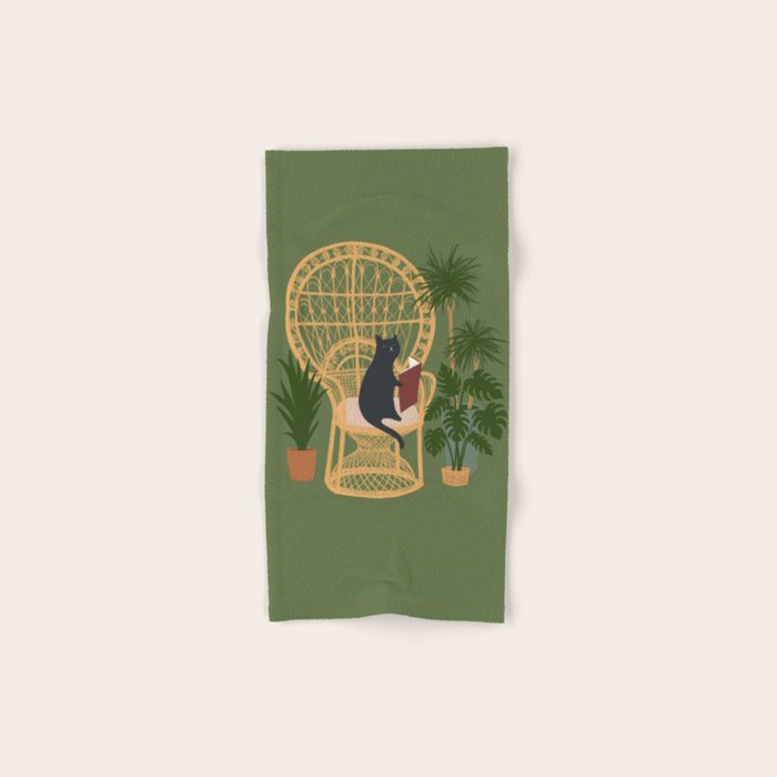 Hidden cat 51 private forest reading area rattan chair Hand & Bath Towel Gallery Image 1