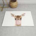 Baby Deer Blowing Bubble Gum, Pink Nursery, Baby Animals Art Print by Synplus Rug Gallery Image 1