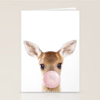 Baby Deer Blowing Bubble Gum, Pink Nursery, Baby Animals Art Print by Synplus Stationery Card Gallery Image 2