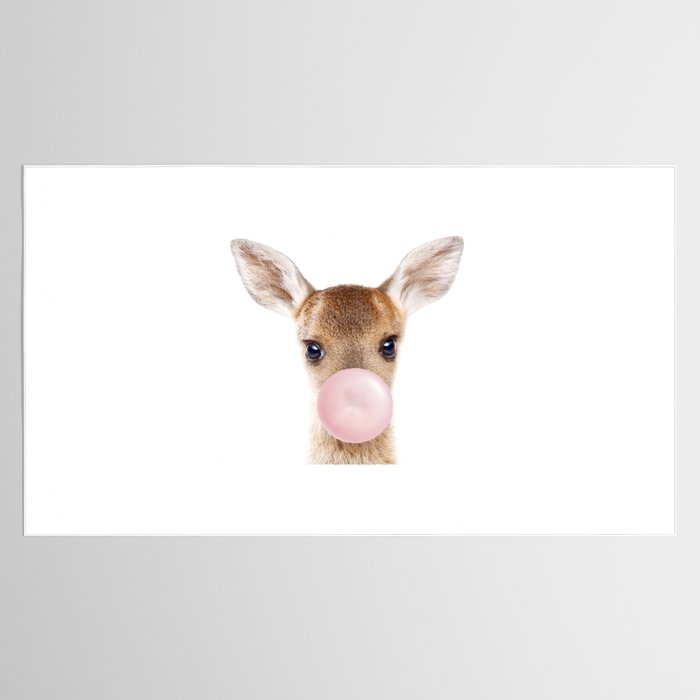 Baby Deer Blowing Bubble Gum, Pink Nursery, Baby Animals Art Print by Synplus Tablecloth Gallery Image 2