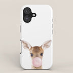 Baby Deer Blowing Bubble Gum, Pink Nursery, Baby Animals Art Print by Synplus iPhone Case Gallery Image 1