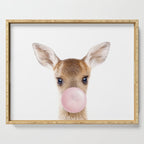 Baby Deer Blowing Bubble Gum, Pink Nursery, Baby Animals Art Print by Synplus Serving Tray Gallery Image 1