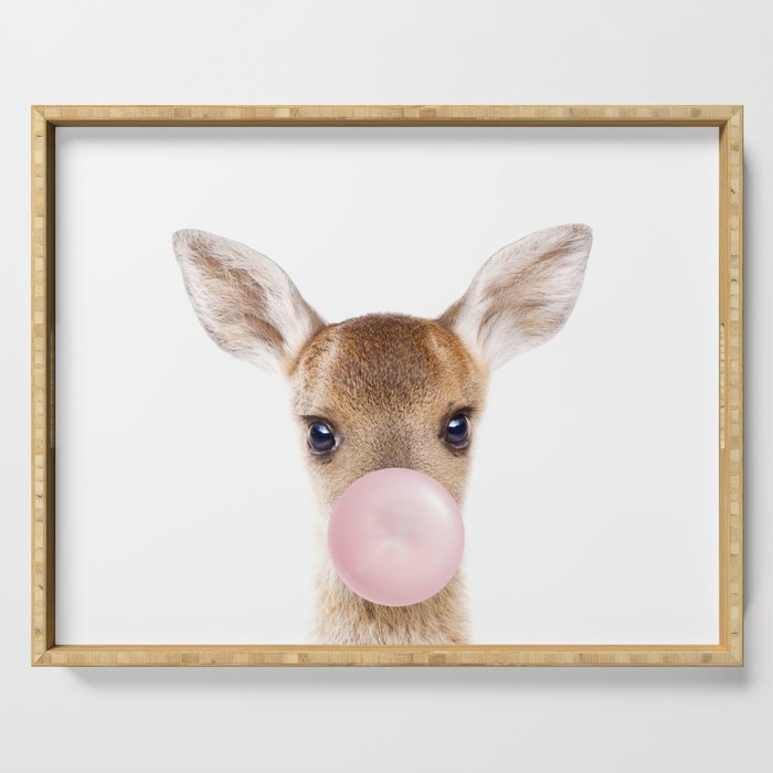 Baby Deer Blowing Bubble Gum, Pink Nursery, Baby Animals Art Print by Synplus Serving Tray Gallery Image 1
