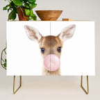 Baby Deer Blowing Bubble Gum, Pink Nursery, Baby Animals Art Print by Synplus Credenza Gallery Image 1