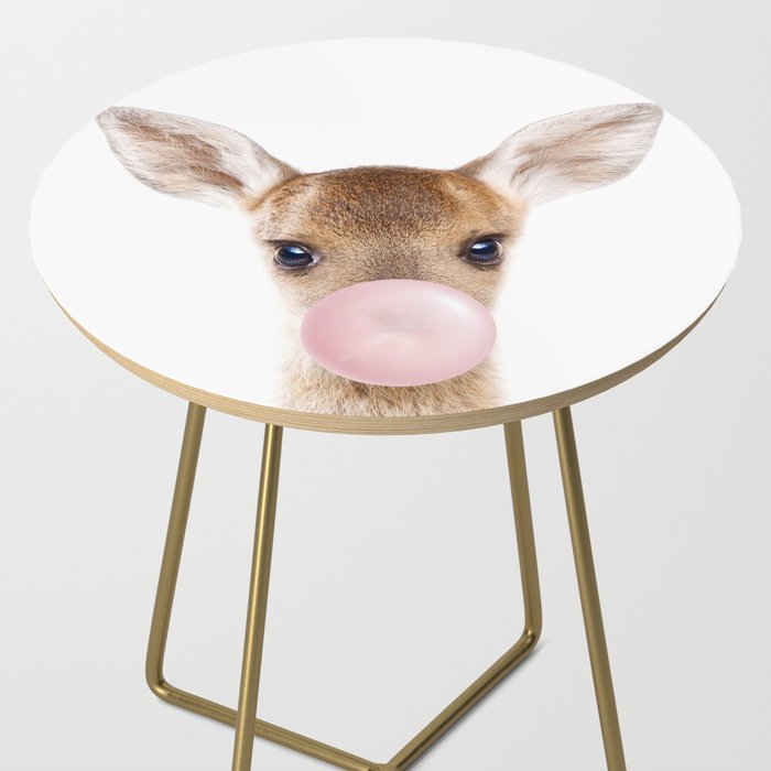 Baby Deer Blowing Bubble Gum, Pink Nursery, Baby Animals Art Print by Synplus Side Table Gallery Image 2